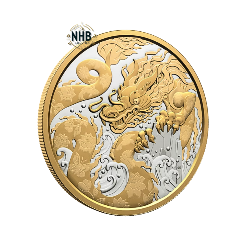 5 oz Water Dragon Proof Gold Plated Silver Coin (2025)