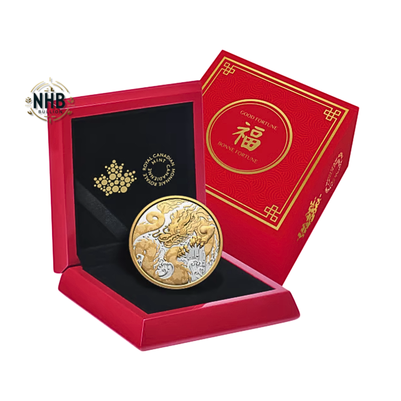 5 oz Water Dragon Proof Gold Plated Silver Coin (2025)