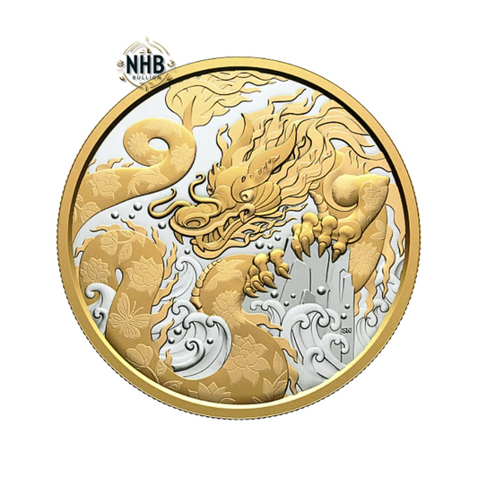 5 oz Water Dragon Proof Gold Plated Silver Coin (2025)