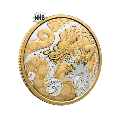 5 oz Water Dragon Proof Gold Plated Silver Coin (2025)